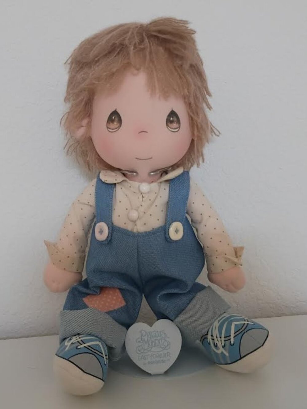 PRECIOUS MOMENTS LAST FOREVER BY APPLAUSE 1985 SAMUEL J BUTCHER BOY DOLL W/STAND